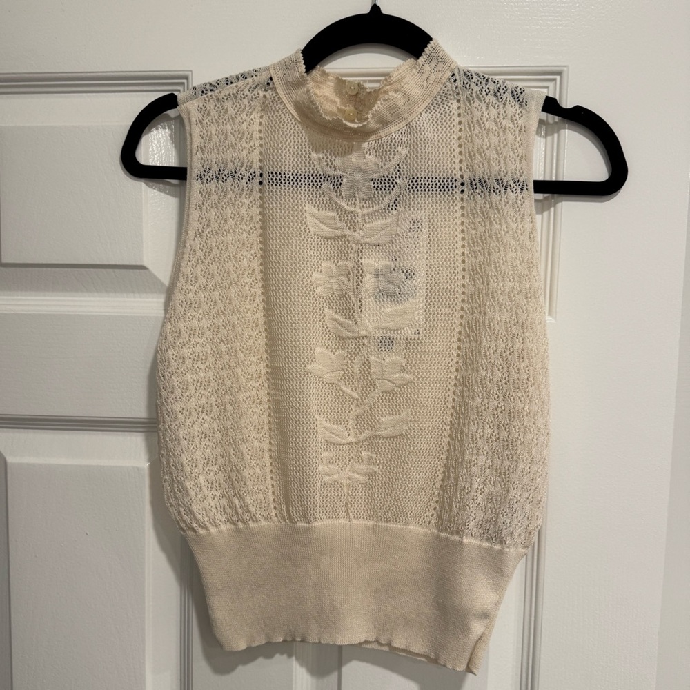 Zara Sheer lace mock neck sleeveless blouse